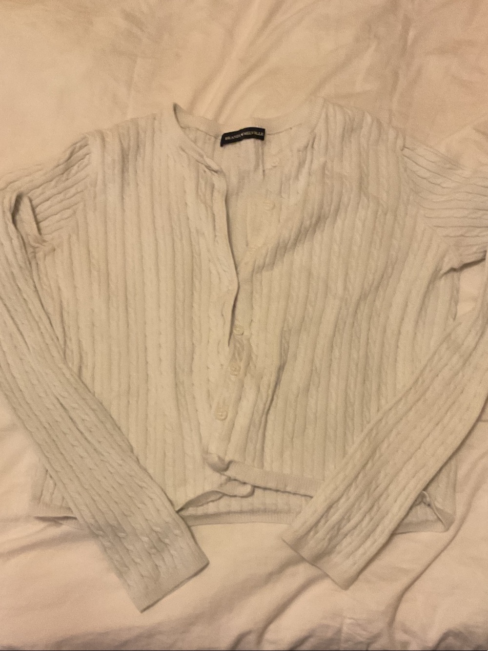 Brandy Melville White Cable Knit Cropped Cardigan